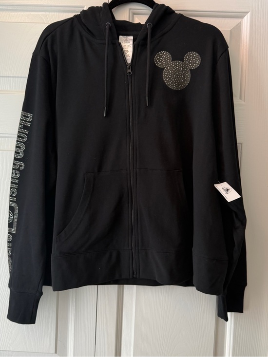 Disney Sweaters - Disney Parks Mickey Bedazzled Rhinestone Black Zip Up Hoodie 1X NWT